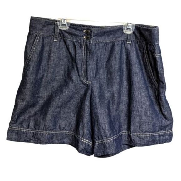 Talbots Shorts Women Size 12 Linen Blend Two-Buttons Zip Loose Navy Blue - Picture 1 of 6